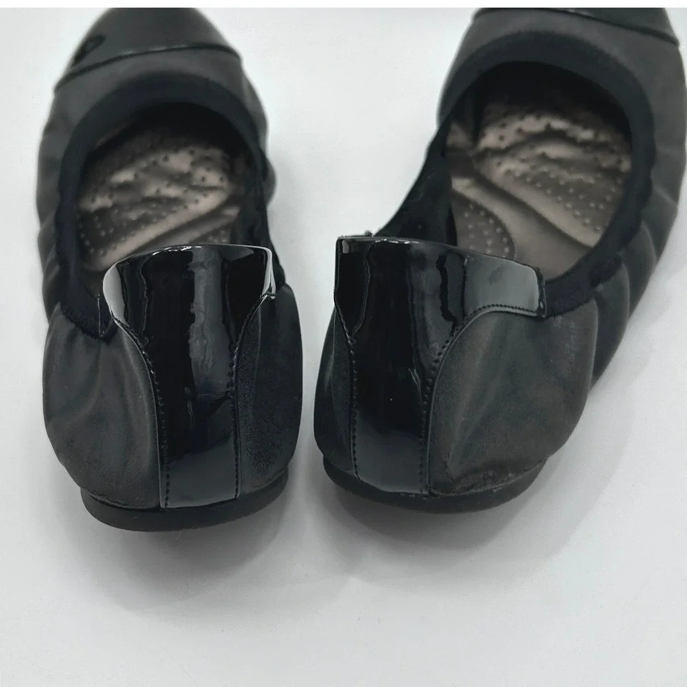 Dexflex Comfort Womens Black Cap Toe Ballet Flats Elasticized Slip On Size 10W